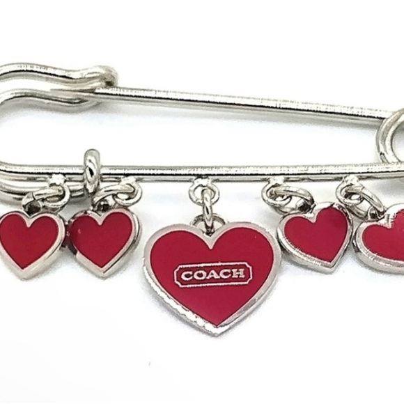 Vintage COACH Red heart safety pin brooch Hangbag backpack charm - Picture 2 of 6